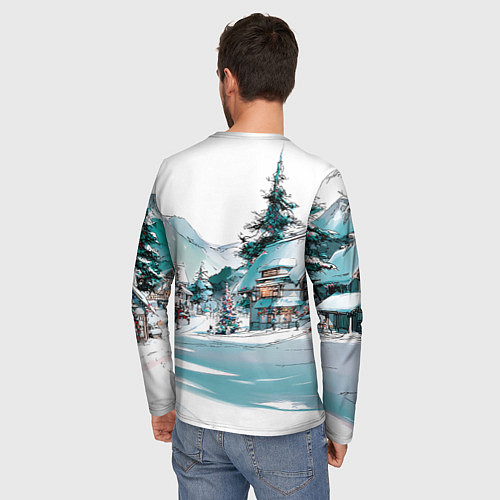Мужской лонгслив Дома и елки - Новый год / 3D-принт – фото 4