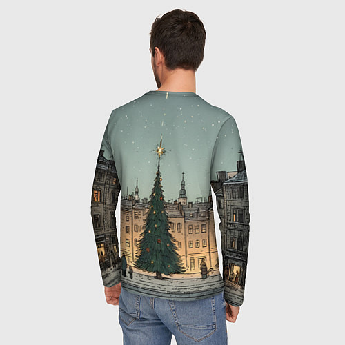 Мужской лонгслив Новогодняя елка во дворе / 3D-принт – фото 4