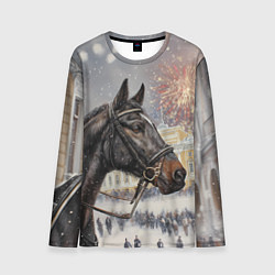 Лонгслив мужской Конь на фоне салюта, цвет: 3D-принт