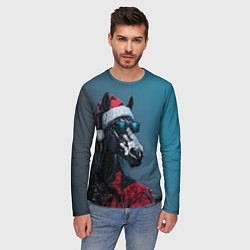 Лонгслив мужской Лошадь в новогоднем стиле, цвет: 3D-принт — фото 2