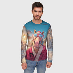 Лонгслив мужской Удивленная лошадь в очках, цвет: 3D-принт — фото 2
