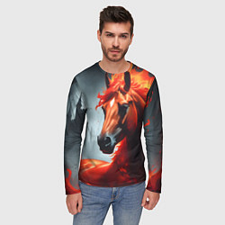 Лонгслив мужской Огненная лошадь на сером, цвет: 3D-принт — фото 2