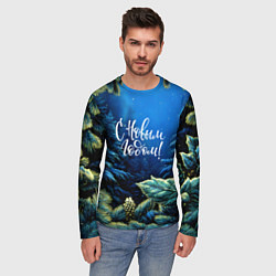 Лонгслив мужской С новым годом - елочные ветки, цвет: 3D-принт — фото 2