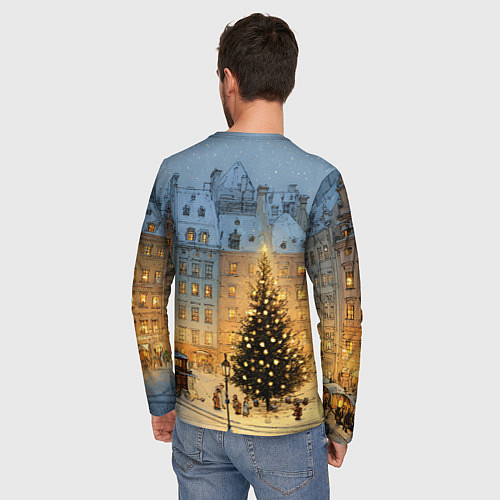 Мужской лонгслив Новый год в старом уютном городе / 3D-принт – фото 4