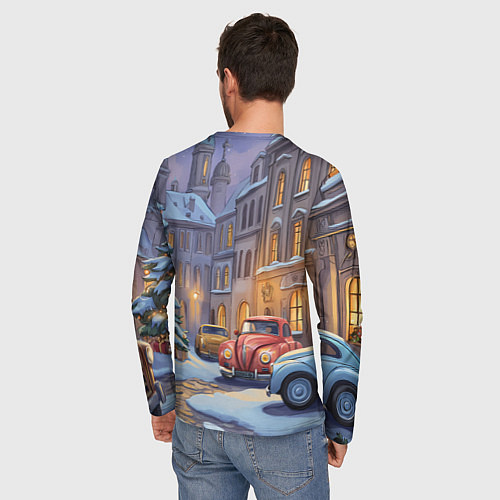 Мужской лонгслив Новогодний снежный двор / 3D-принт – фото 4