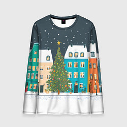 Лонгслив мужской Новогодний снежный город, цвет: 3D-принт