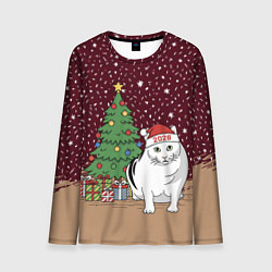 Лонгслив мужской Кот Бендер и ёлка, цвет: 3D-принт