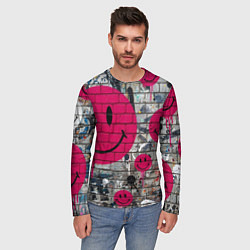 Лонгслив мужской Розовые смайлы граффити, цвет: 3D-принт — фото 2