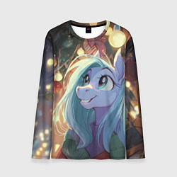 Мужской лонгслив Лошадка любуется новогодними лампочками