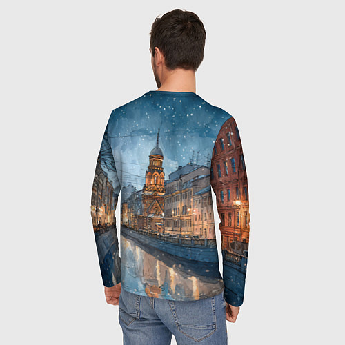 Мужской лонгслив Санкт-Петербург зимний город / 3D-принт – фото 4