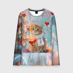Лонгслив мужской Рыжий новогодний котенок с сердечком, цвет: 3D-принт