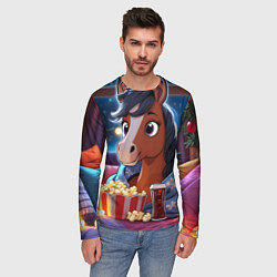 Лонгслив мужской Новогодняя лошадка с попкорном, цвет: 3D-принт — фото 2