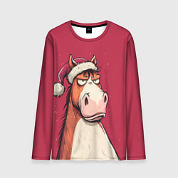 Лонгслив мужской Комичная новогодняя лошадь, цвет: 3D-принт