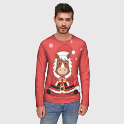 Лонгслив мужской Новогодняя лошадка с подарком, цвет: 3D-принт — фото 2