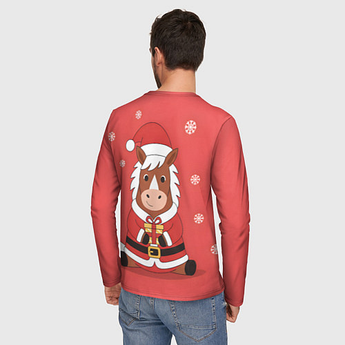 Мужской лонгслив Новогодняя лошадка с подарком / 3D-принт – фото 4
