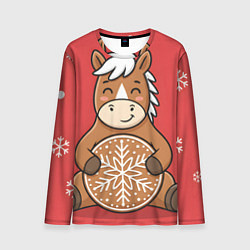 Мужской лонгслив Новогодняя лошадка с печенькой