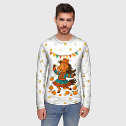 Лонгслив мужской Якутская лошадь празднует Новый год, цвет: 3D-принт — фото 2