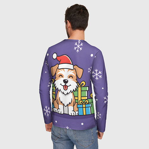 Мужской лонгслив Новогодняя собачка с подарками / 3D-принт – фото 4