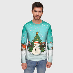 Лонгслив мужской Снеговик - Новогодний Зож, цвет: 3D-принт — фото 2