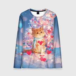 Лонгслив мужской Милый котенок и новогодняя елка, цвет: 3D-принт