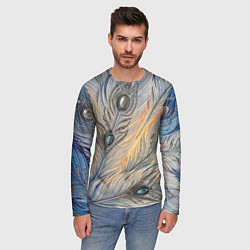 Лонгслив мужской Синие перья с самоцветами, цвет: 3D-принт — фото 2