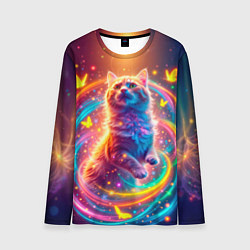 Лонгслив мужской Игривый кот в неоновых всполохах, цвет: 3D-принт