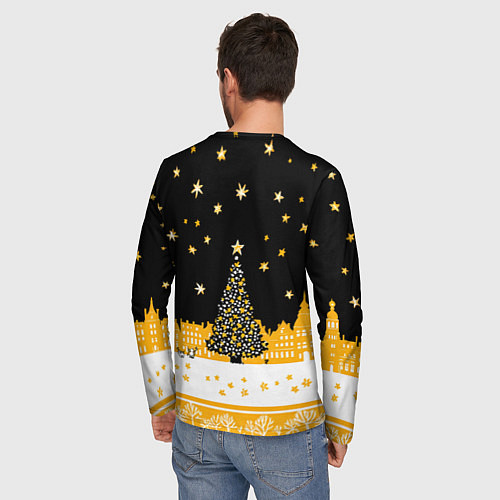 Мужской лонгслив Пьяный Санта с елкой и шампанским / 3D-принт – фото 4