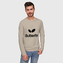 Лонгслив хлопковый мужской Butterfly Logo, цвет: миндальный — фото 2