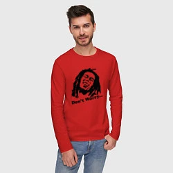 Лонгслив хлопковый мужской Bob Marley: Don't worry, цвет: красный — фото 2
