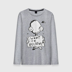Лонгслив хлопковый мужской I want to believe, цвет: меланж