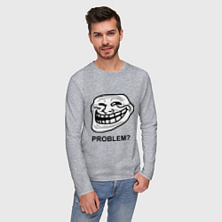 Лонгслив хлопковый мужской Trollface. Problem? Проблемы?, цвет: меланж — фото 2