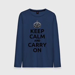 Лонгслив хлопковый мужской Keep Calm & Carry On цвета тёмно-синий — фото 1