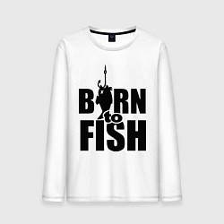 Лонгслив хлопковый мужской Born to fish, цвет: белый