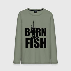 Лонгслив хлопковый мужской Born to fish, цвет: авокадо