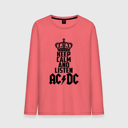 Лонгслив хлопковый мужской Keep Calm & Listen AC/DC цвета коралловый — фото 1
