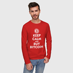 Лонгслив хлопковый мужской Keep Calm & Buy Bitcoin, цвет: красный — фото 2