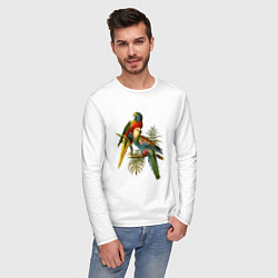 Лонгслив хлопковый мужской Тропические попугаи, цвет: белый — фото 2