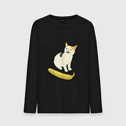 Лонгслив хлопковый мужской Cat no banana meme, цвет: черный
