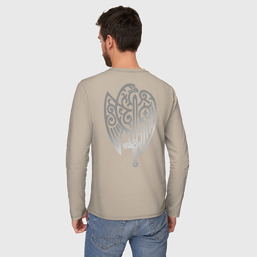 Мужской лонгслив Звезда Сварога: серебро / Миндальный – фото 4