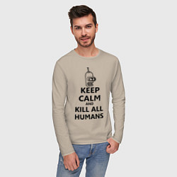 Лонгслив хлопковый мужской Keep Calm & Kill All Humans, цвет: миндальный — фото 2