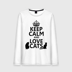 Лонгслив хлопковый мужской Keep Calm & Love Cats, цвет: белый