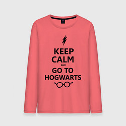 Лонгслив хлопковый мужской Keep Calm & Go To Hogwarts, цвет: коралловый