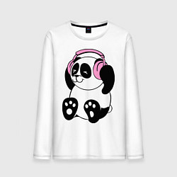 Лонгслив хлопковый мужской Panda in headphones панда в наушниках, цвет: белый