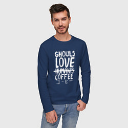 Лонгслив хлопковый мужской Ghouls Love Coffee цвета тёмно-синий — фото 2