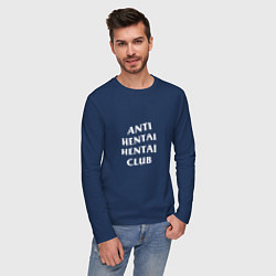 Лонгслив хлопковый мужской ANTI HENTAI CLUB, цвет: тёмно-синий — фото 2
