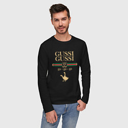 Лонгслив хлопковый мужской GUSSI GUSSI Fashion, цвет: черный — фото 2