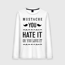 Лонгслив хлопковый мужской Mustache - hate or love, цвет: белый