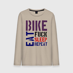 Лонгслив хлопковый мужской Bike eat sleep repeat, цвет: миндальный