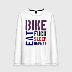 Лонгслив хлопковый мужской Bike eat sleep repeat, цвет: белый