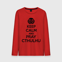 Лонгслив хлопковый мужской Keep Calm & Pray Cthulhu, цвет: красный